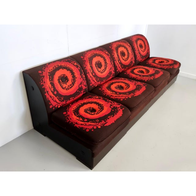 Italian Brown Lounge Chairs with Orange Red Spiral Motifs, 1970s, Set of 4 For Sale - Image 10 of 15