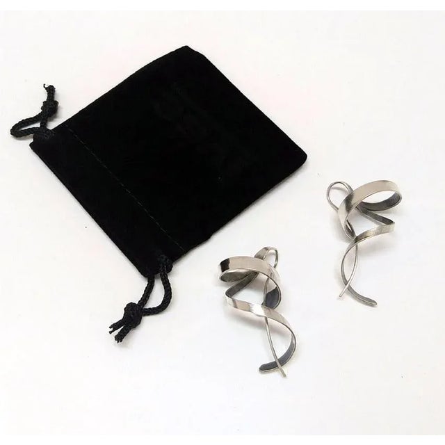 Silver Swirls, American Modernist Silver Earrings, Gerhard Herbst Studio 2-Pieces For Sale - Image 4 of 6
