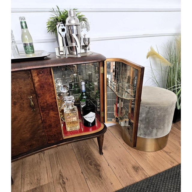 Brown Italian Art Deco Walnut Burl and Mirror Mosaic Dry Bar Cabinet by Paolo Buffa, 1940s For Sale - Image 8 of 12