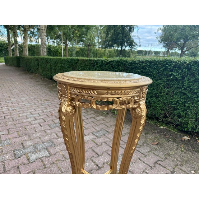 Wood 1970s French Louis XVI Gold Beech Marble Side Tables- Pair For Sale - Image 7 of 14