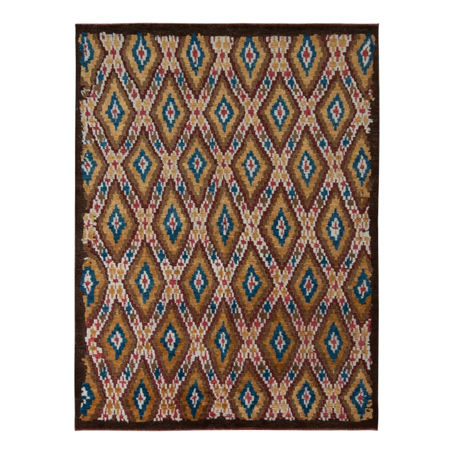 Rug & Kilim’s Moroccan Style Rug in Beige-Brown All Over Diamond Pattern For Sale