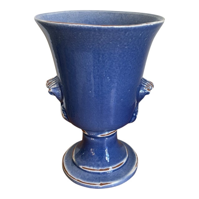 Vintage Glazed Terra Cotta Urn For Sale