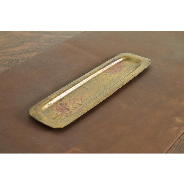 Art Deco Roycroft Arts & Crafts Brass Finished Hammered Copper Pen Tray For Sale - Image 3 of 11