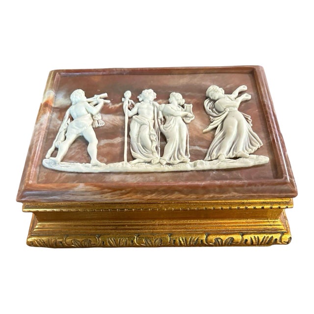 Vintage Incolay Stone Italian Jewelry Box For Sale