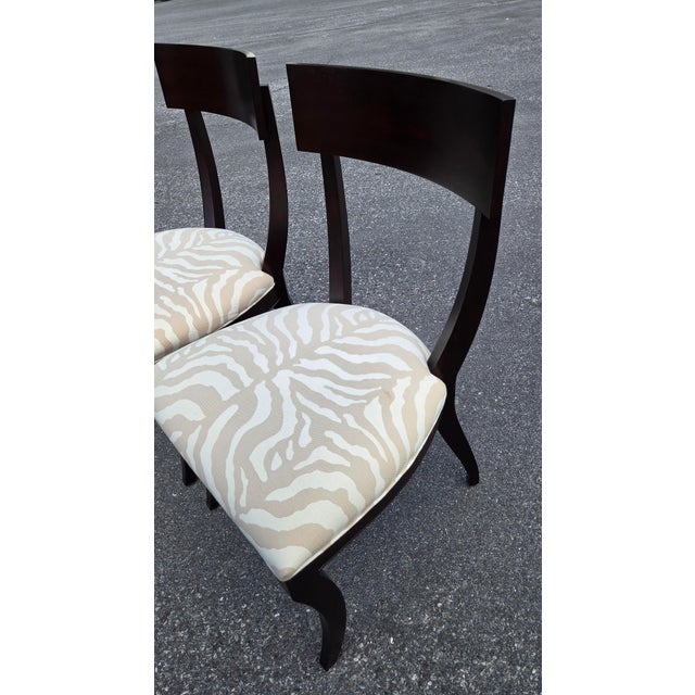 Pair Ethan Allen Hathaway Klismos Dining Side Chairs Zebra Print French Regency 1990s For Sale - Image 9 of 14