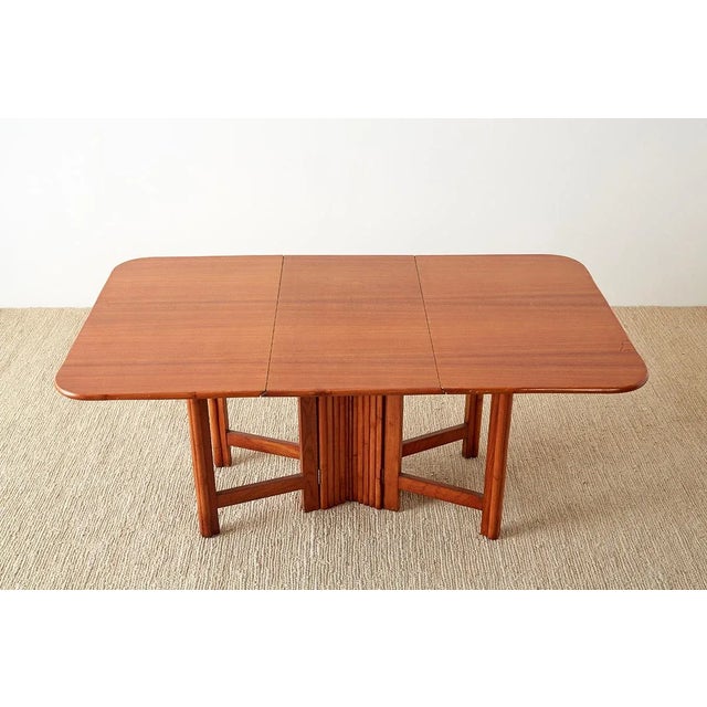 Mid-Century Modern Mid Century Drop-Leaf Dining Table With Rattan Base For Sale - Image 3 of 13
