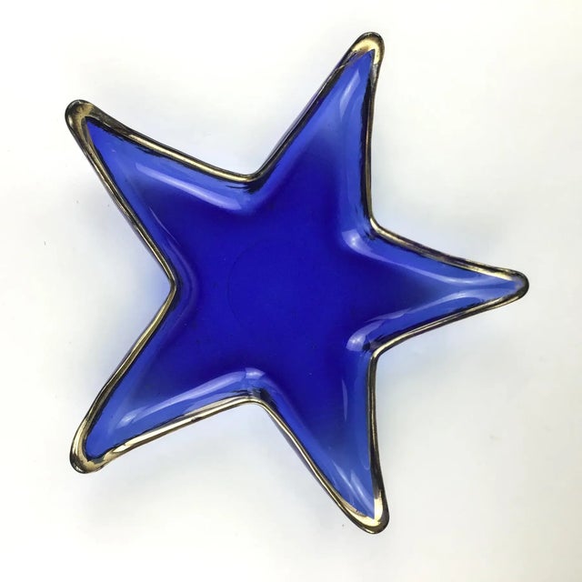 Mid-Century Modern Cobalt Blue Glass Art Star Design Trinket Plate For Sale - Image 3 of 9
