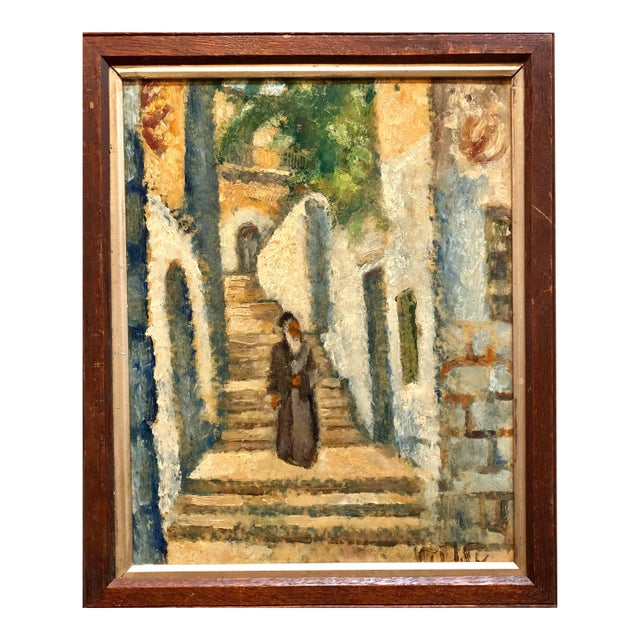 Arieh Allweil, Rabbi in Jerusalem Modernist Israeli Judaica Oil Painting For Sale