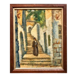 Arieh Allweil, Rabbi in Jerusalem Modernist Israeli Judaica Oil Painting