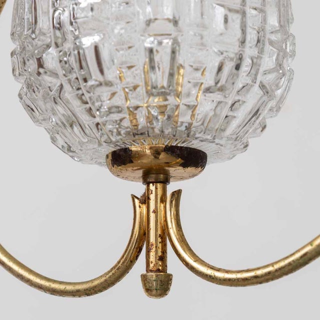 1950s French Brass and Glass Pendant Light For Sale - Image 10 of 12