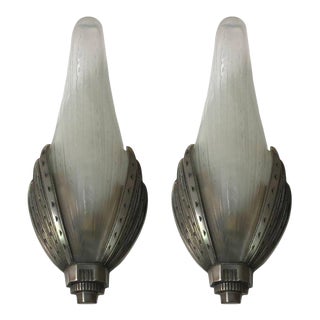French Art Deco Geometric Sconces Signed by Verrerie Des Hanots - a Pair For Sale