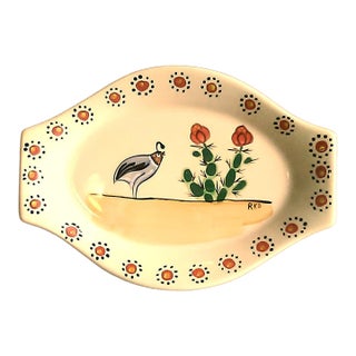 Sonoran Desert Quail Platter - Hand Painted - Signed RKD For Sale