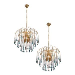 Set of 2 Vintage Lady Victoria Chandelier With Blu and Transparent Light Fixture with Murano Glass
