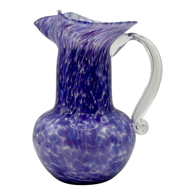 Vintage Wheaton Village 2000 Purple Hand Blown Glass Pitcher Vase For Sale