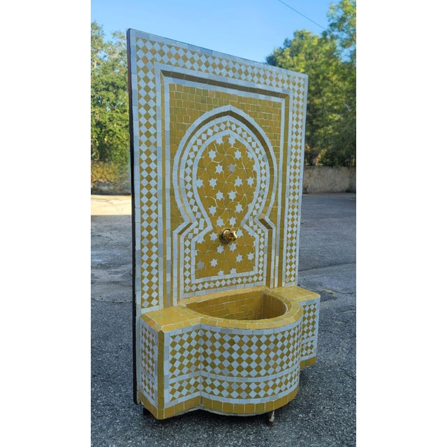 2020s Moroccan Yellow & White Mosaic Tile Fountain / Rafraf Style For Sale - Image 5 of 9