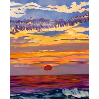 Javiera Da Fonseca Ilić "Apókalypsis" Oil on Canvas, Fiery Red Sun Setting Over the Sea, Contemporary Coastal Painting, 2026 For Sale