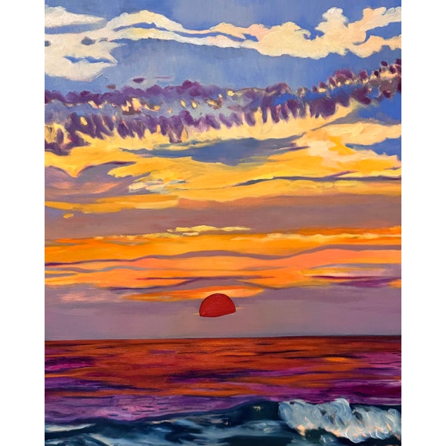 Javiera Da Fonseca Ilić "Apókalypsis" Oil on Canvas, Fiery Red Sun Setting Over the Sea, Contemporary Coastal Painting, 2026 For Sale