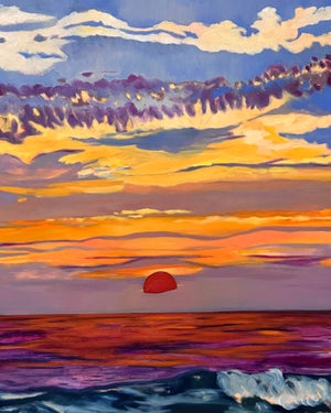 Javiera Da Fonseca Ilić "Apókalypsis" Oil on Canvas, Fiery Red Sun Setting Over the Sea, Contemporary Coastal Painting, 2026