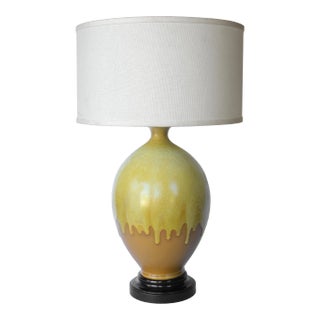 Mid Century Modern Yellow & Orange Pottery Drip Glaze Table Lamp For Sale