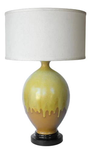 Mid Century Modern Yellow & Orange Pottery Drip Glaze Table Lamp