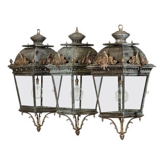 Large French Bronze and Iron Lantern For Sale