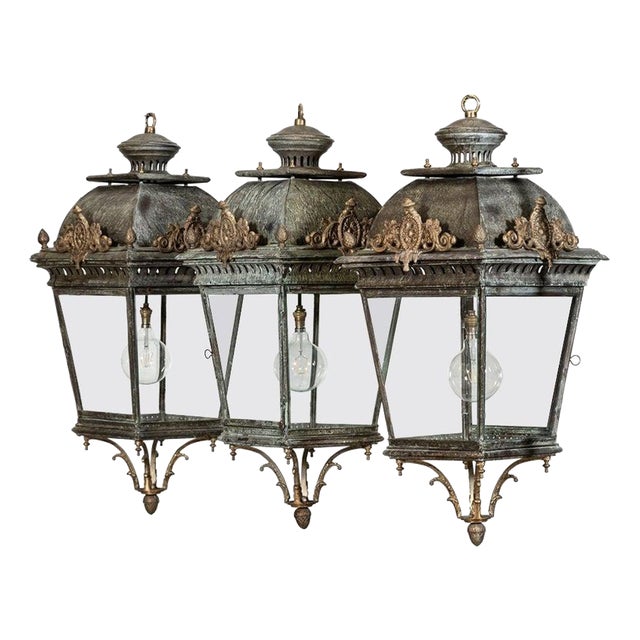Large French Bronze and Iron Lantern For Sale