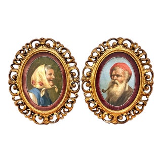 Pair of “Old World” Elder Portraits in Giltwood Frames For Sale