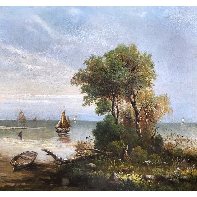Late 19th Century 19th C Gilt Framed Seascape Coastal Sailboat Scene Oil Painting For Sale - Image 5 of 12