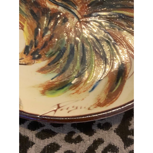 French Country Vintage Portuguese Low Relief Pottery Rooster Plates For Sale - Image 3 of 12