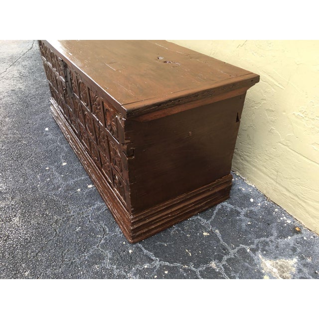 17th Century Spanish Baroque Savoy Hand Carved Chest Trunk For Sale - Image 10 of 13
