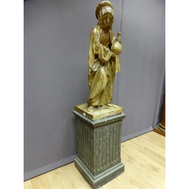 Gold Antique XIX Saint Martha Statue For Sale - Image 8 of 11