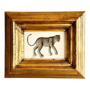 Original Hand-Painted Leopard Painting in a Vintage Gilt Frame