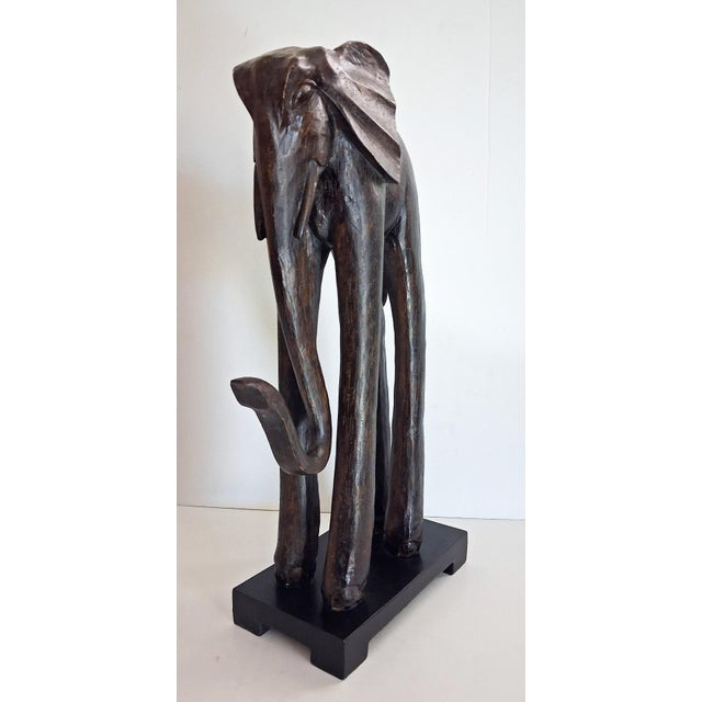 African Vintage 1990’s Carved Wooden Elephant Sculpture For Sale - Image 3 of 6