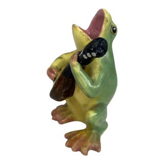 Majolica Frog With Mandolin Delphin Massier, Circa 1900 For Sale