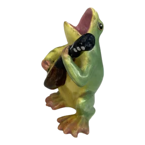 Majolica Frog With Mandolin Delphin Massier, Circa 1900