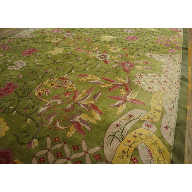 1920s Green Floral Antique Chinese Art Deco Rug 11'10" X 17'2"by Nichols Atelier Handknotted Wool Carpet For Sale - Image 4 of 8