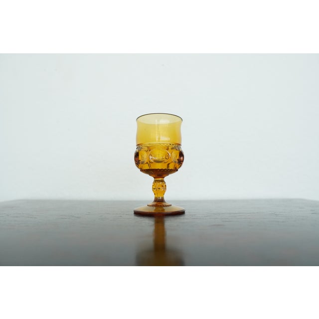 Vintage Indiana Glass Amber King’s Crown Thumbprint Wine Goblets - Set of 7 For Sale - Image 13 of 13