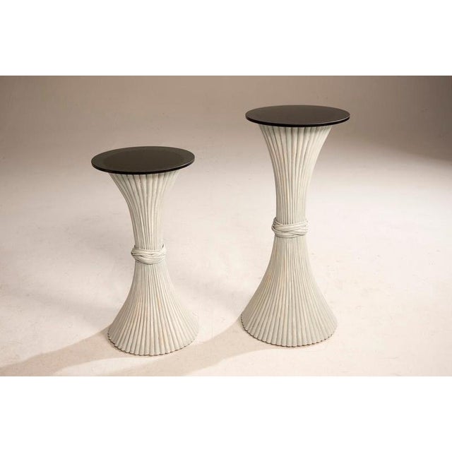 White Painted Bamboo Plant Stands with Black Glass Tops, 1970s, Set of 2 For Sale - Image 9 of 16