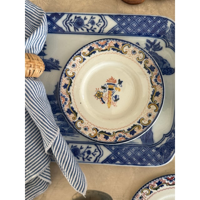 Set of 10 Antique English Side Plates Wood and Sons Blue Red Transferware For Sale - Image 10 of 12