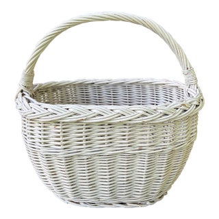 Antique Painted Gathering Willow Basket With Top Handle For Sale