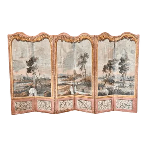 French Painted Canvas Screen, 18th Century