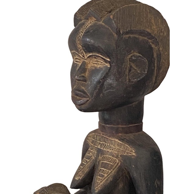 African Vintage Baule Maternity Figure Sculpture Cote d'Ivoire Africa 18.5" H For Sale - Image 3 of 8