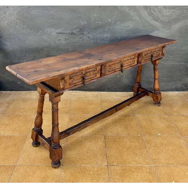 Spanish Renaissance Revival Three-Drawer Console Table, 1920 For Sale - Image 11 of 18