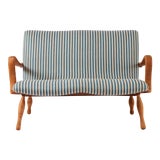 Image of Swedish Settee Sofa Upholstered in Denim Stripe, 1940s/50s For Sale