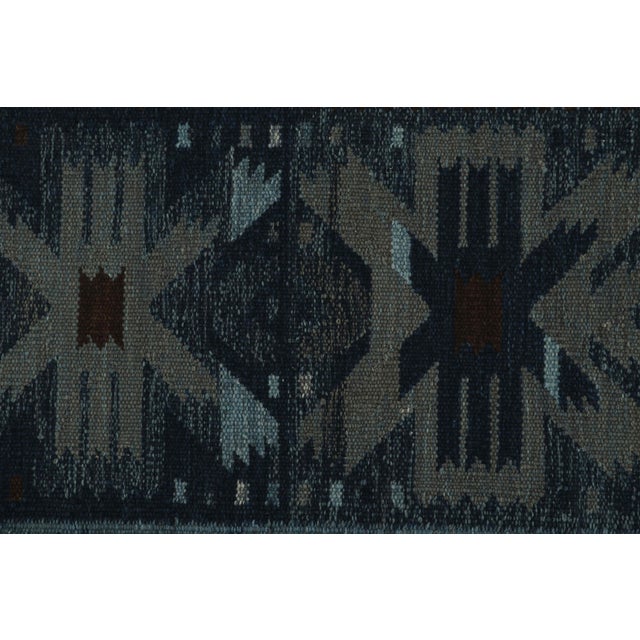 Mid-Century Modern Rug & Kilim’s Scandinavian Kilim With Geometric Patterns in Dark Blue For Sale - Image 3 of 7