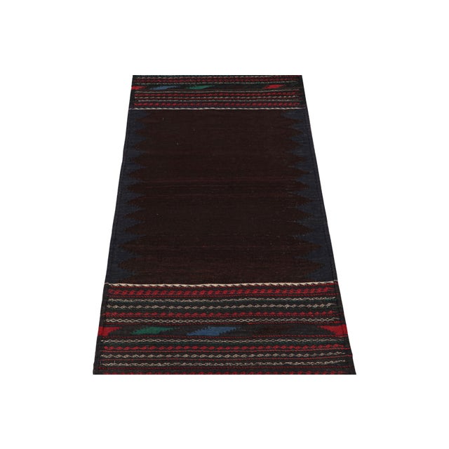 1950s Vintage Afghan Kilim Runner With Stripes and Brown Open Field, From Rug & Kilim For Sale - Image 5 of 7