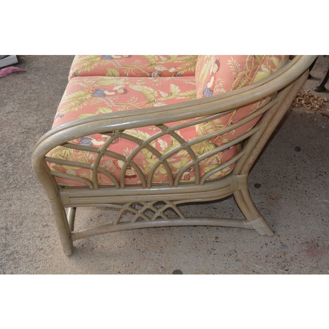 Vintage Lane Venture Tan Bamboo / Rattan Loveseat Settee W/ Orange / Monkey Cushions For Sale - Image 9 of 18