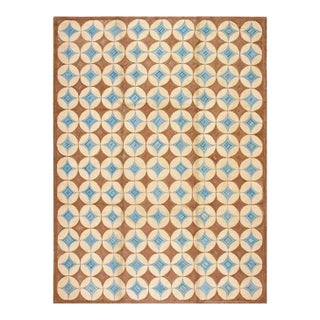 2000s Brown Geometric Modern Contemporary Hooked Rug 10' X 14' Handwoven Wool Carpet For Sale