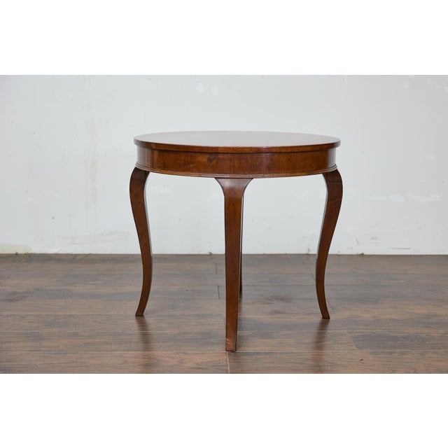 Italian Walnut Table with Round Quarter Veneer Top and Cabriole Legs For Sale - Image 10 of 12