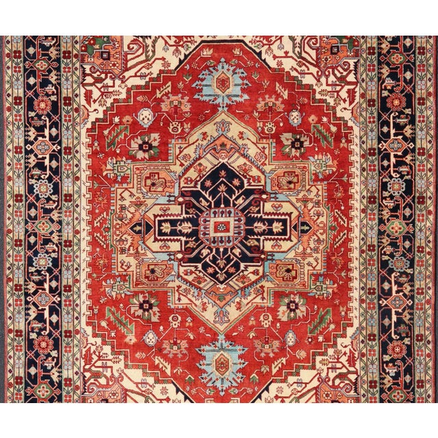 Large Hand-Knotted Heriz-Serapi Design with Geometric Medallion. Measures: 11'4 x 14'7 Large Beautiful modern Heriz Style...